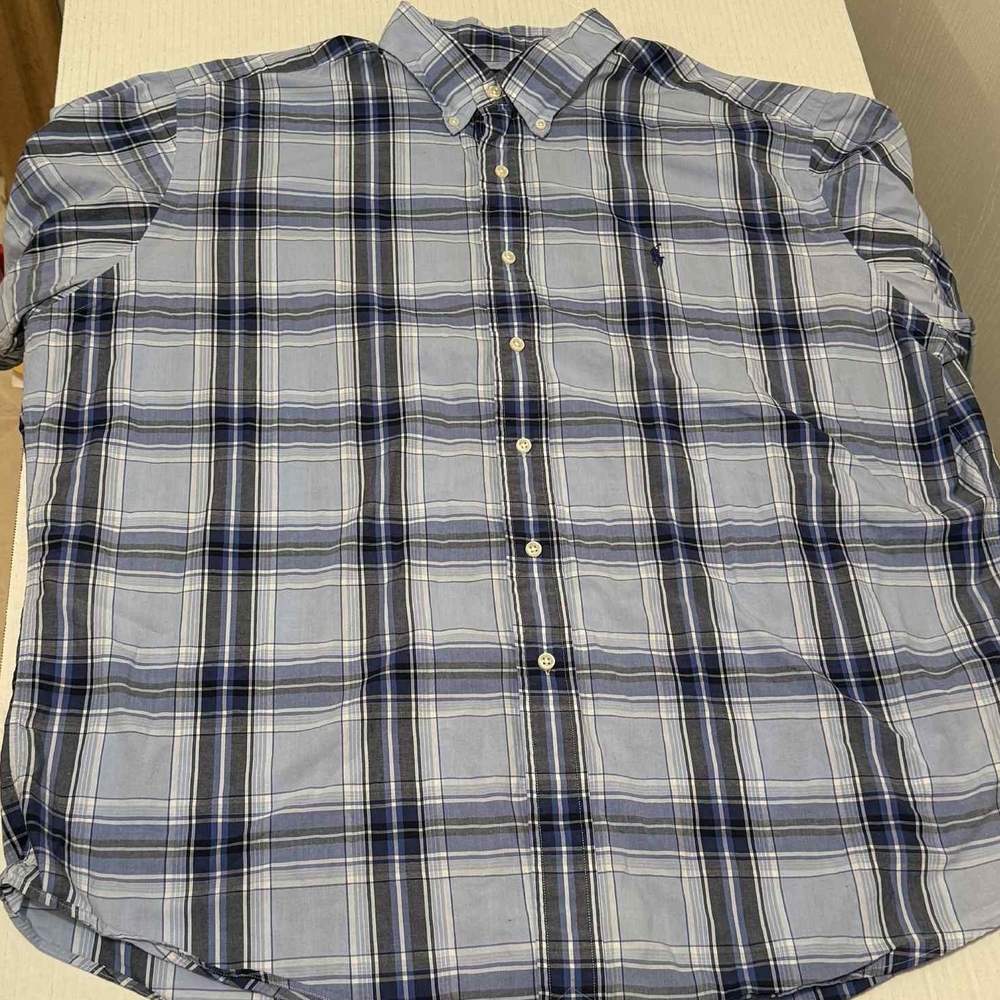 Ralph Lauren Men's Blue and White Checkered Shirt